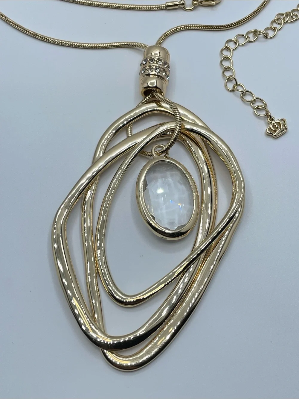 Premier Designs Gold Tone Statement Necklace Crystal Pendant Modern